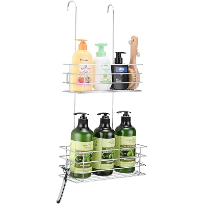 Hanging Shower Rack Shower Caddy with Rotatable Hook bar Over the Door and Can be Hung on the Faucet or Claw Foot, 304 Stainless Steel Rust Proof and Durable (Double-Layer)