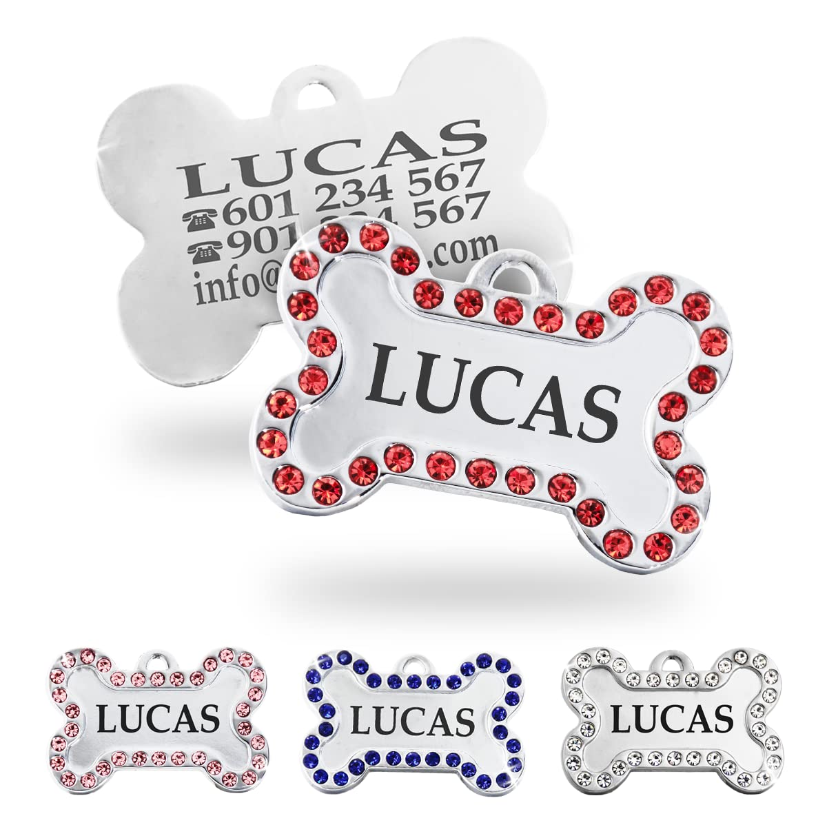 Iberagifts - Chapa para Perro y Gato Medianos a Grandes Personalizada Forma de hueso - Ideal para Grabar su Nombre y tu Contacto - Placa Identificativa Hecha de Metal de aleación (Rojo)