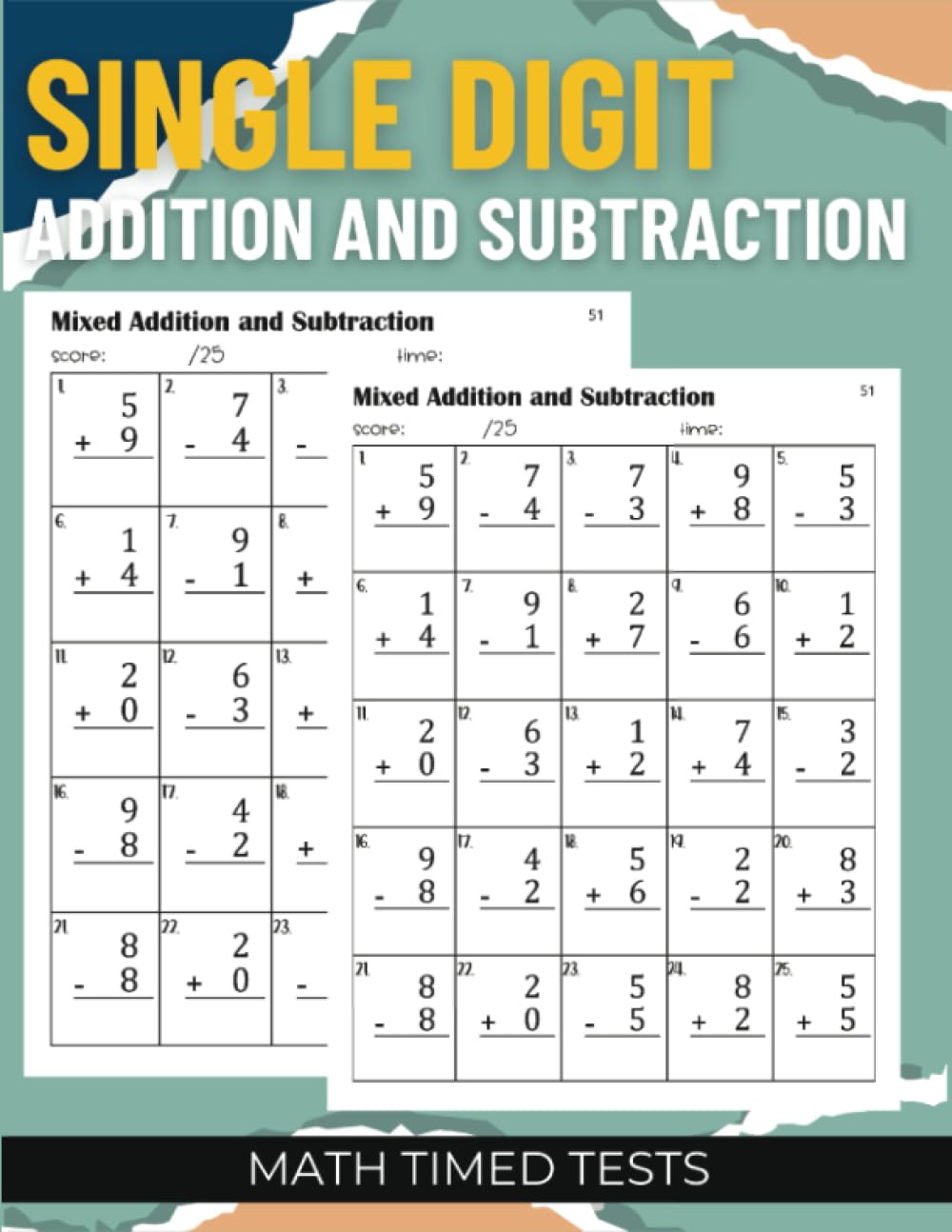 Math Timed Tests: Single Digit Addition and Subtraction Math Workbook