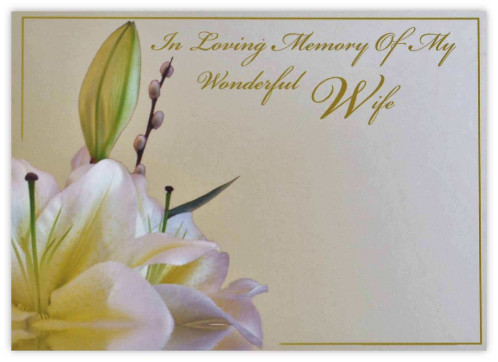 celloexpress In Loving Memory Wife (White Lily) Flower Message Cards - 90mm x 125mm - Bereavement Florist Card Sympathy Condolences Notes (Pack of 12)