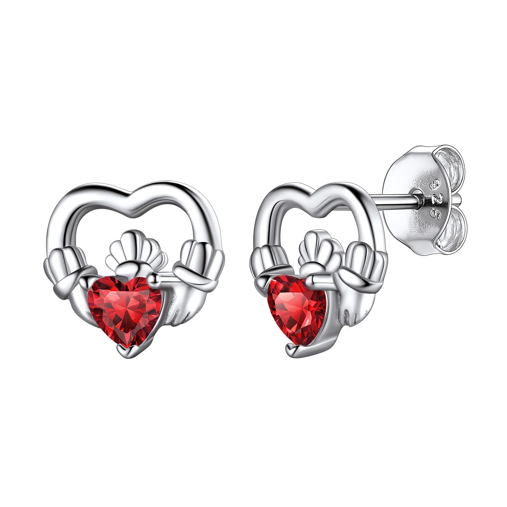 Orecchini Lobo Claddagh In Argento 925 Con Zirconia Cuore – Suplight – Pietra Portafortuna 12 Mesi – Gioielli Celtici Donna Con Confezione Regalo