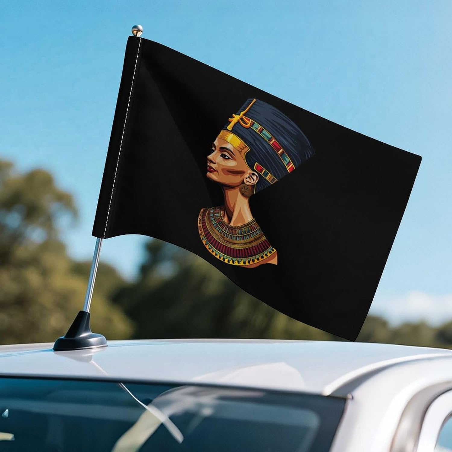 Egyptian Queen Nefertiti Car Flag Polyester Clip Flags Mini Handheld Banners for Auto Outside Travel Decor image 5