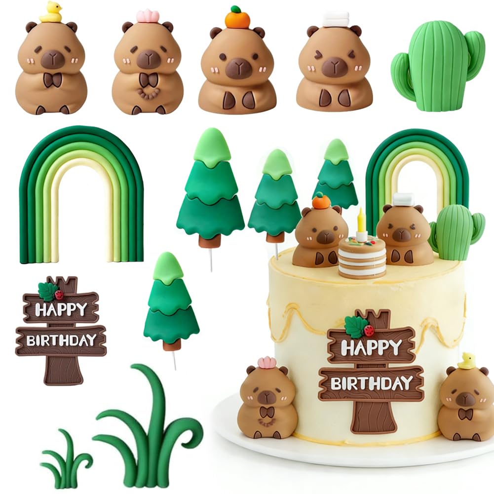11PCS Cute Capybara Birthday Decorations, Capybara Cake Topper Capybara Figure Party Supplies for Kids Themed Birthday Parties, Baby Showers Party Favors