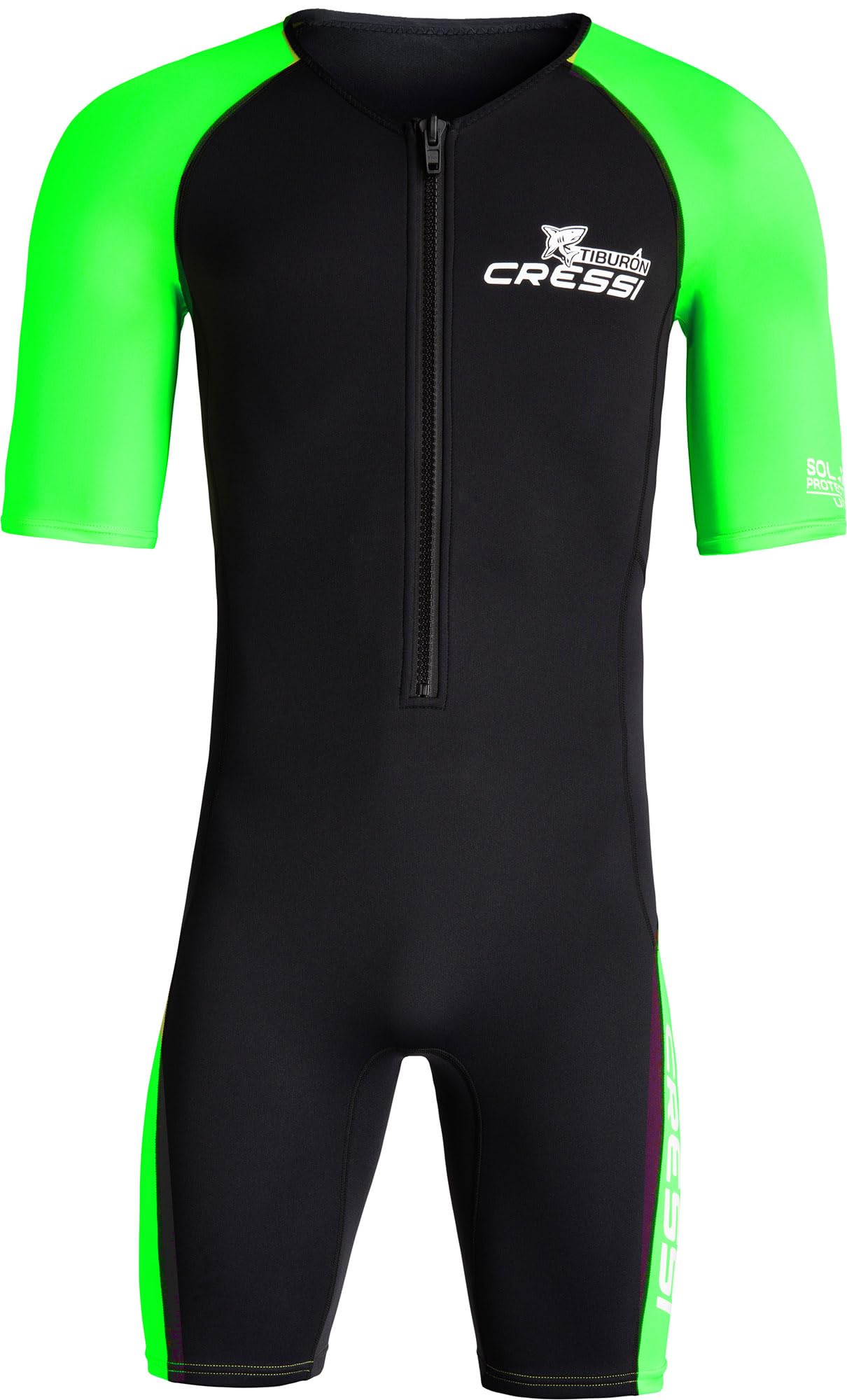 CRESSI Tiburon Man Shorty kombinezon czarny/fluo limonkowy 2 mm M/3 - męski kombinezon neoprenowy i elastanowy krótki kombinezon YKK zamek błyskawiczny z przodu, czarny/limonkowy, M/3