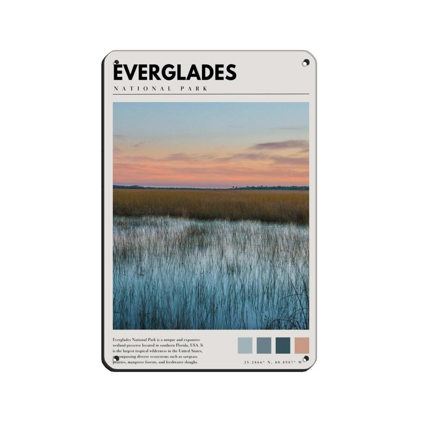 Everglades National Park Poster Tin Sign Vintage Metal Pub Club Cafe Bar Home Wall Art Decoration Poster Retro 8x12inch(20x30cm)