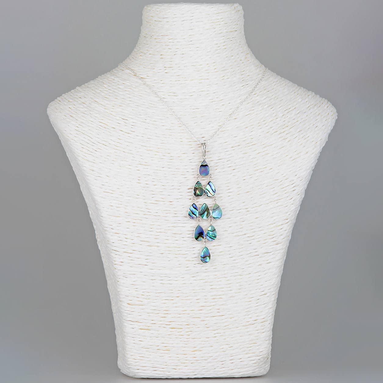 Aden Pendentif Collier Femme Argent 925 & Nacre Abalone – Chandelier Gouttes Multicolores – Modèle ONDINE – Reflets Iridescents Naturels
