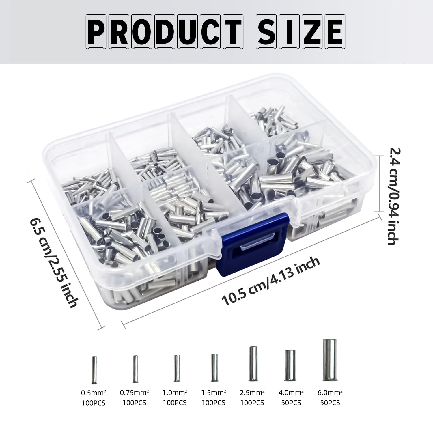 600 Pcs 7 Sizes Wire Ferrules Kit, Tinned Copper Crimp Connectors,22-18 AWG 16-14 AWG 12-10 AWG Non Insulated Electrical Cable Pin Cord End Terminals Assortment Kit