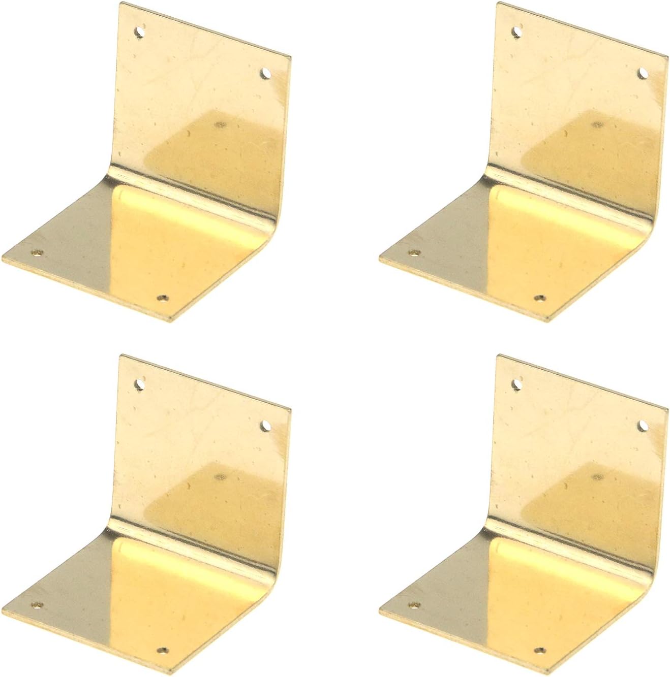 Quluxe 4 Pcs Pure Brass 90 Degree Right Angle Corner Protector Corner Braces Camphorwood Box Corner Code Antique Edge Cover- Gold (1.18"x1.18")