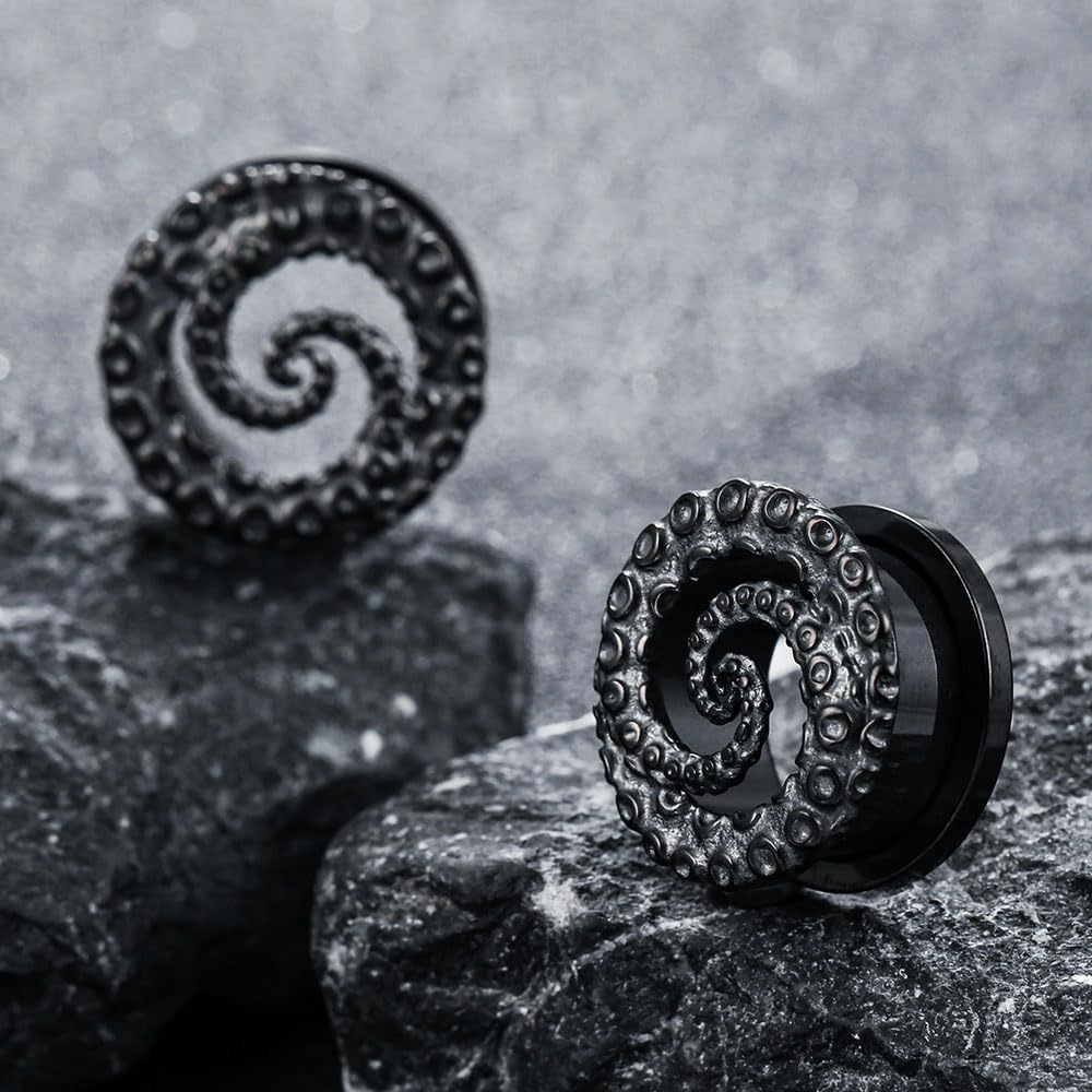 1 Pair ear gauges with Octopuses Ear Tunnels Plugs 316 Stainless Steel Ear Weight Screw Back for Ears Hypoallergenic expander Piercing Body Jewelry
