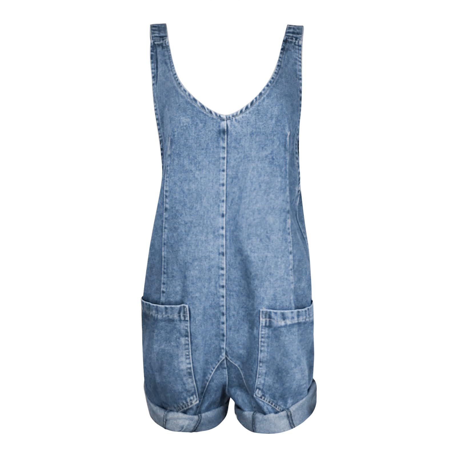 Peto para mujer, pantalones vaqueros cortos, sexy, cuello en V, mono de pierna ancha | Shortall,Rückenfrei,Playsuit,Casual,Overall,Baggy,Y2K,Latzhosen,mit,Verstellbaren,Träger,Jeansshorts