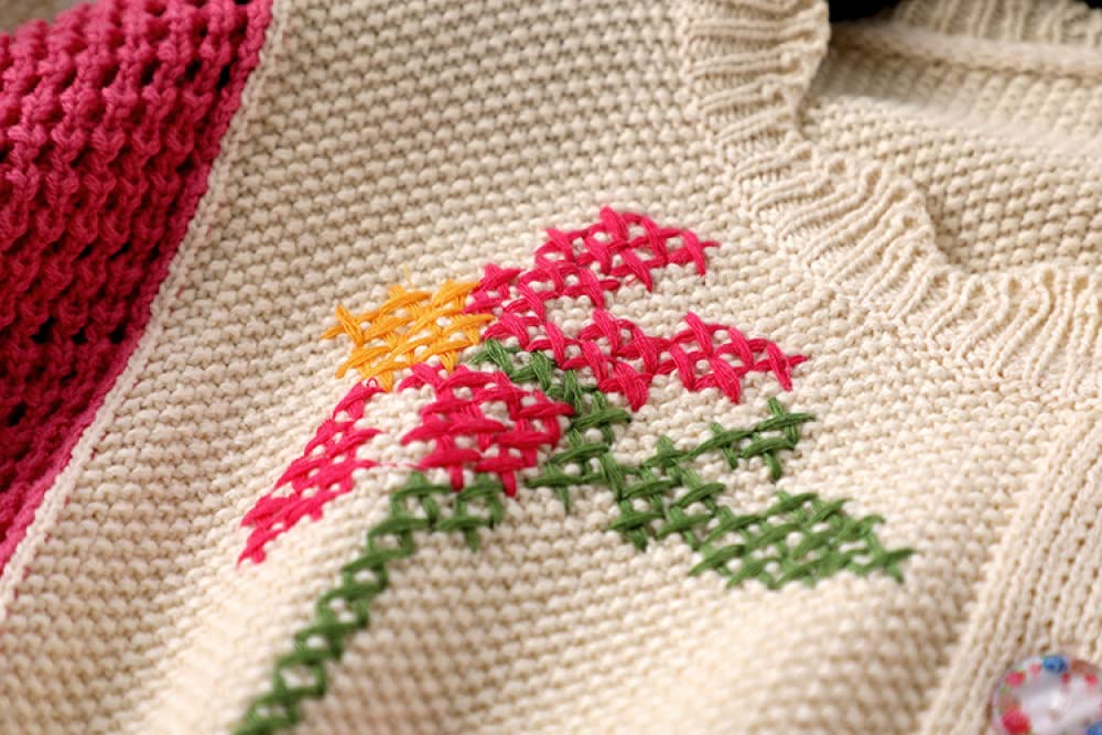 Cárdigan Mujer Cuello Encaje Bordado Floral Cardigan Beige Suave Manga Larga Punto Jersey Cárdigan Frente Abierto Chaqueta Abrigo Cardigan Para Mujeres