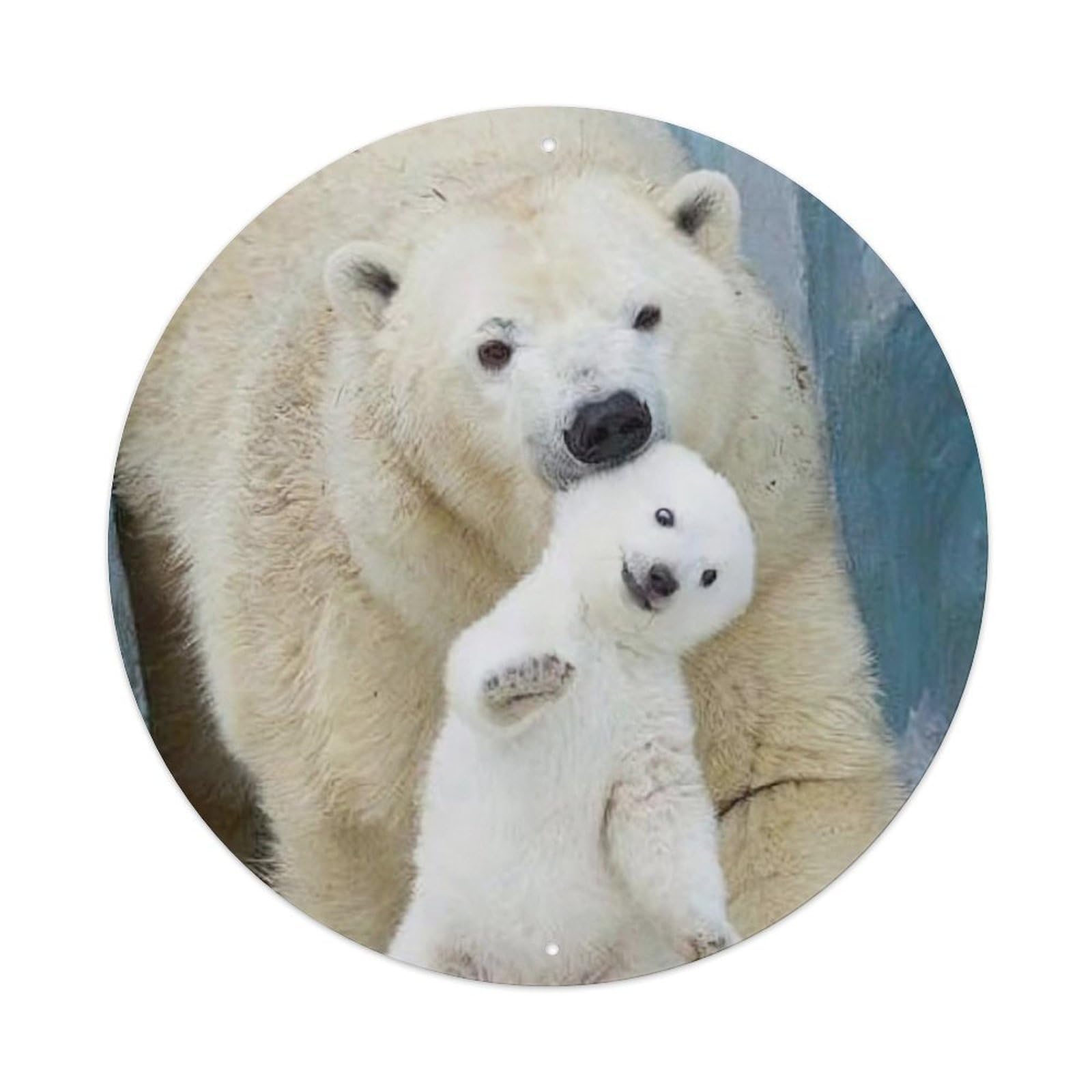 Arctic Animals Mummy Polar Bear Holding A Baby Polar Bear in Her Mouth Vintage Metal Tin Sign Plaque Wall Decor for Cafe, Club Bar, Office, Garden Metal Poster 8x8Inch