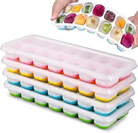 Forma de Gelo com Tampa Rígida e Fundo em Silicone Flexível 14 Cubos BPA Free Colorida Prática Cozinha