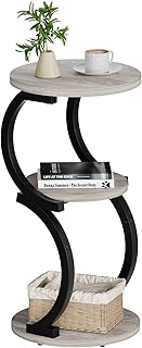 JUSTOGO Small Round Side Table, 3-Tier End Table for Living Room, Vintage Nightstand for