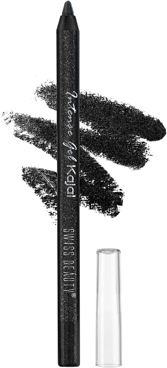 Intensegel Color Kajal | Highly pigmented and waterproof kajal/eyeliner | 24hour wear eye makeup | Shade- Glittery Black, 1.2g