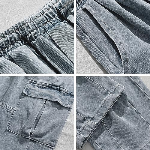 Jeans décontractés à poches multiples en toile denim workwear robuste et ample - 4