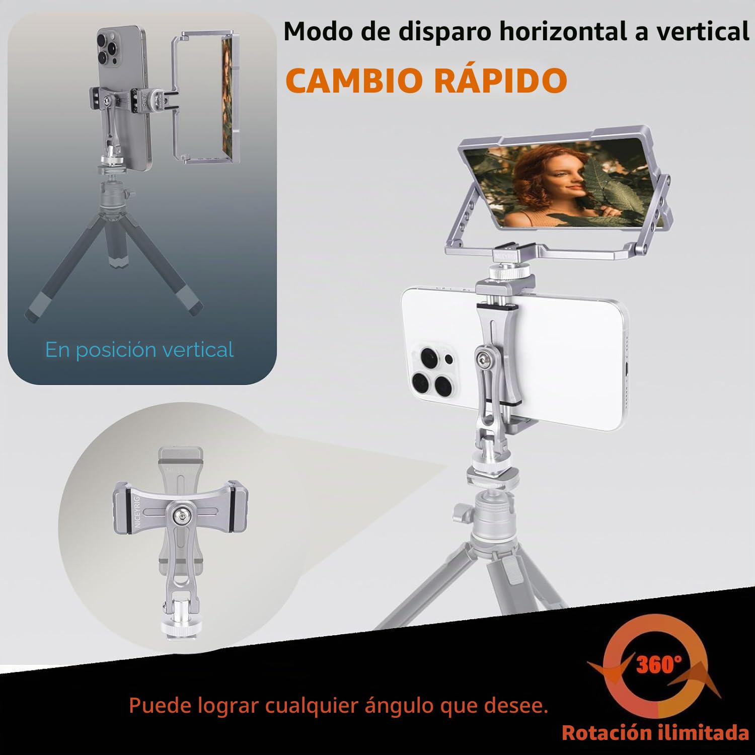NICEYRIG Vlog Selfie Monitor de Pantalla de teléfono,Kit de Espejo para Smartphone Vlog Selfie con Soporte de trípode para iPhone 15, 14, 13, 12 Pro MAX, Pro y Android, vlogging,fotografía