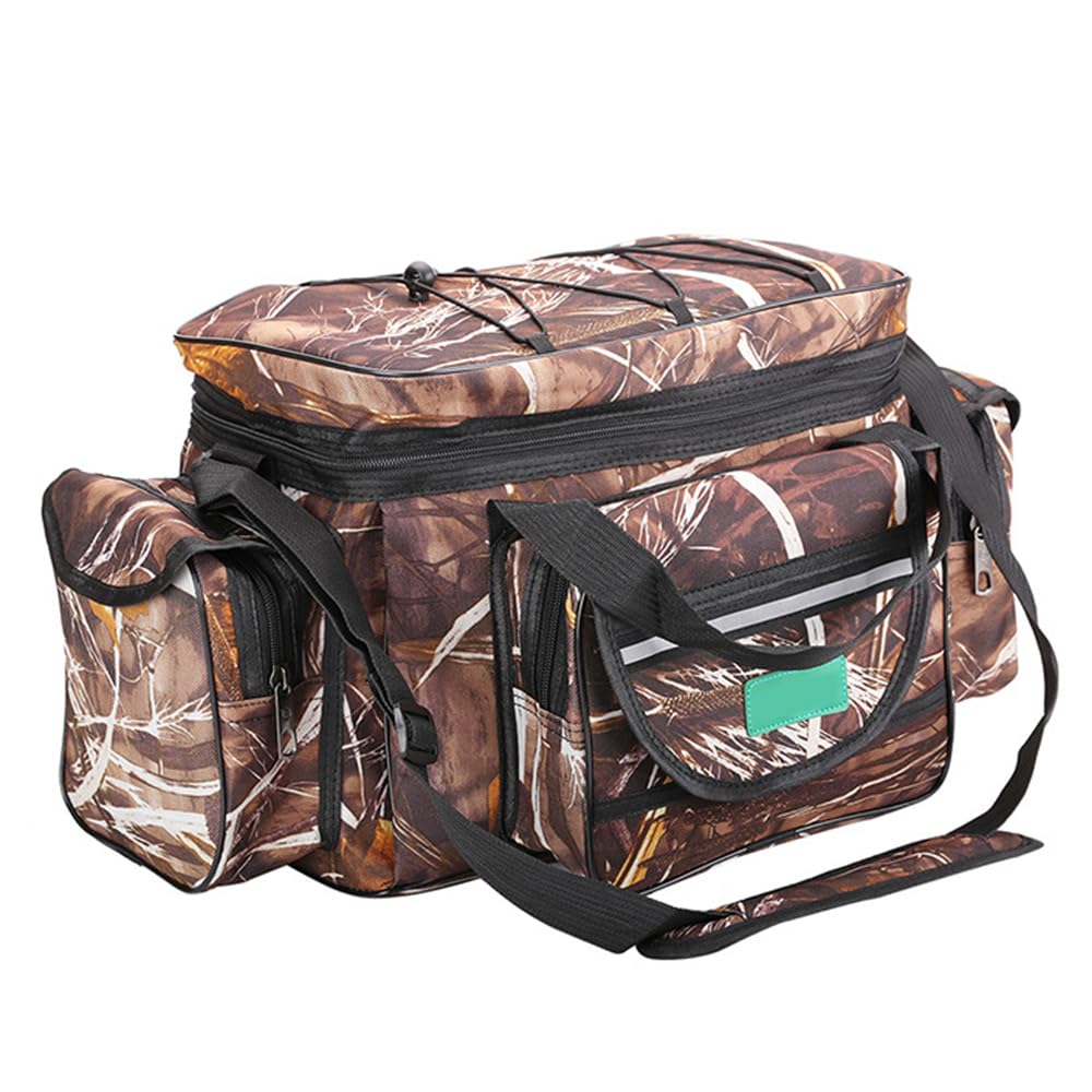 Borsa per attrezzatura da pesca, 50 x 28 x 27 cm, impermeabile, con spallacci regolabili, per pesca in mare, caccia, viaggi, Marrone, moderno