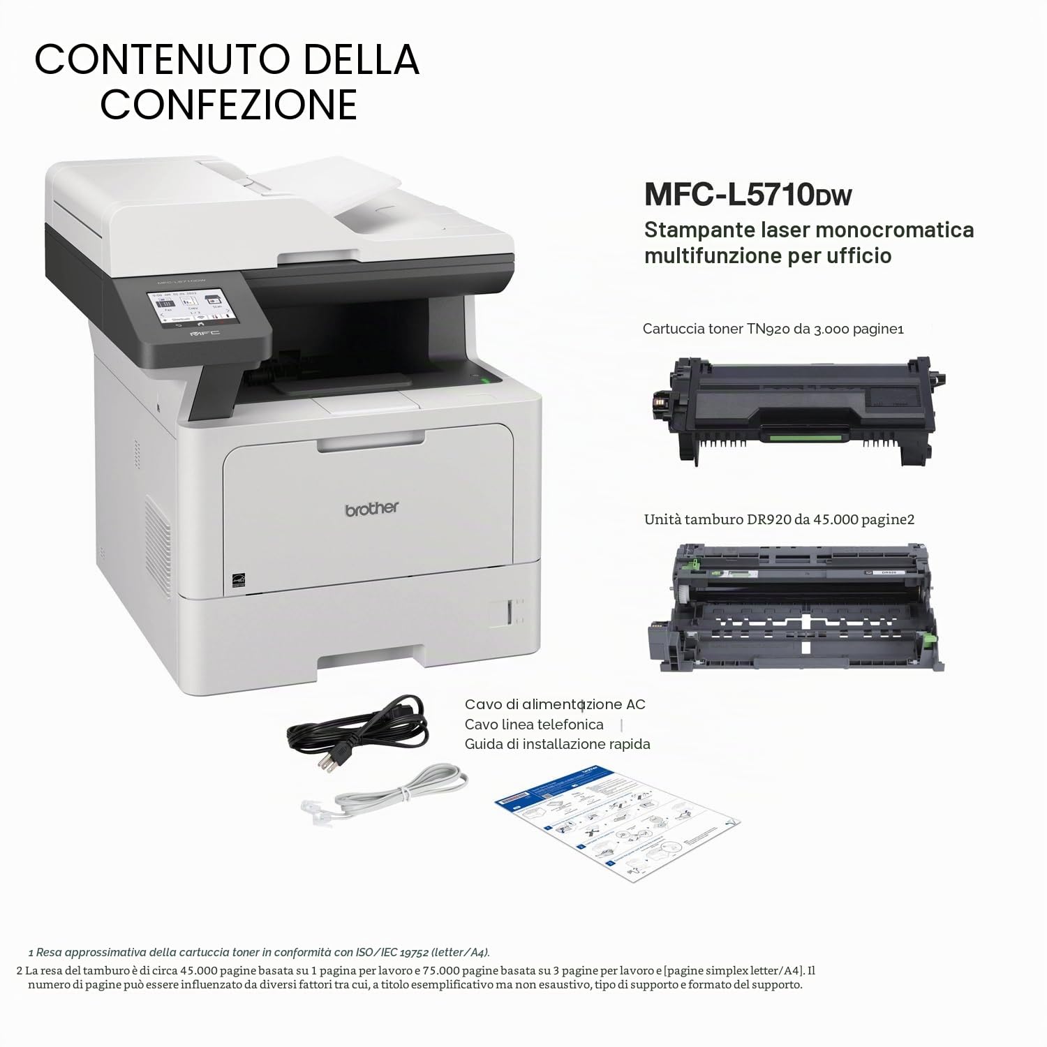 Brother MFC-L5710DW Stampante laser monocromatica multifunzione con rete wireless e stampa, scansione e copia fronte/retro, compatibile con Alexa
