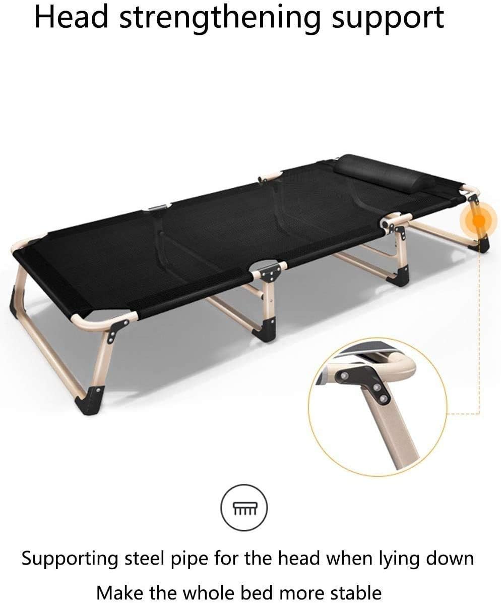 Chaise Longue Portable Chaise inclinable Draps de lit pliants Personnes Simple Accompagnant Adulte Déjeuner Lit Sieste Camp Bureau Portable Chaises Pliantes 194x68x30cm (Color : Black)
