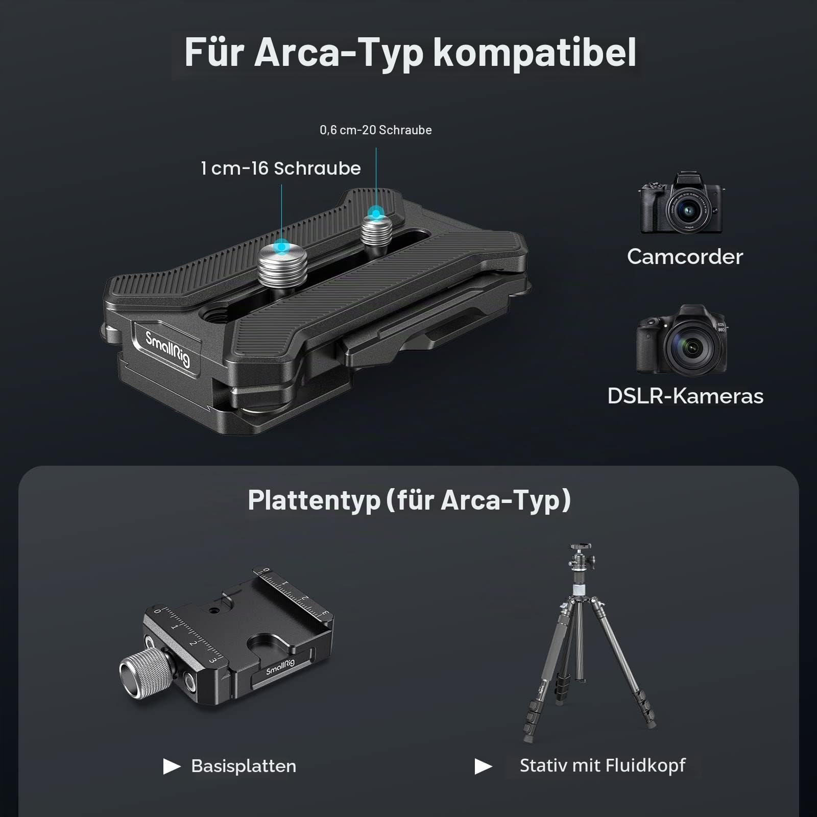 SMALLRIG Quick Release Plate Schnellwechselplatte für Arca-Typ, max. Belastbar mit 44,1lb/20kg, Faltbare Vierfüßige Halterung für Kameraobjektive Innerhalb von 5,9 Zoll/15cm - 3913