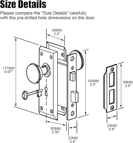 Miniatura 6 de Juego de cerraduras de mortaja para puerta interior, pomos de puerta vintage con cerradura y llave de esqueleto, pomos de puerta antiguos con