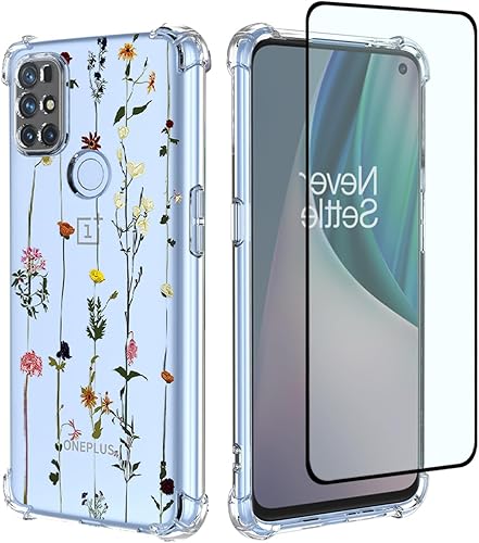 GTBDEKI Funda para OnePlus Nord N10 5G, OnePlus N10 5G BE2029 con protector de pantalla, funda transparente con patrones de jardĂn de flores, funda GTBDEKI Funda para OnePlus Nord N10 5G, OnePlus N10 5G BE2029 con protector de pantalla, funda transparente con patrones de jardĂn de flores, funda