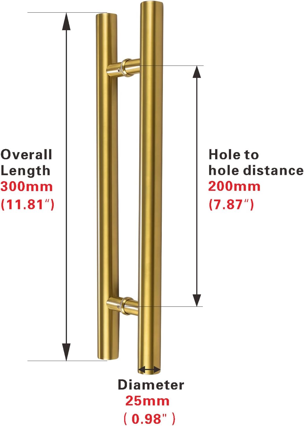 12-inch/304 Stainless Steel Sliding Barn Door Handle, H-Shaped Commercial Push-Pull Glass Long Door Handle Double-Sided，Modern Shower Door Handle,Gold (Gold, 12inch/30cm)