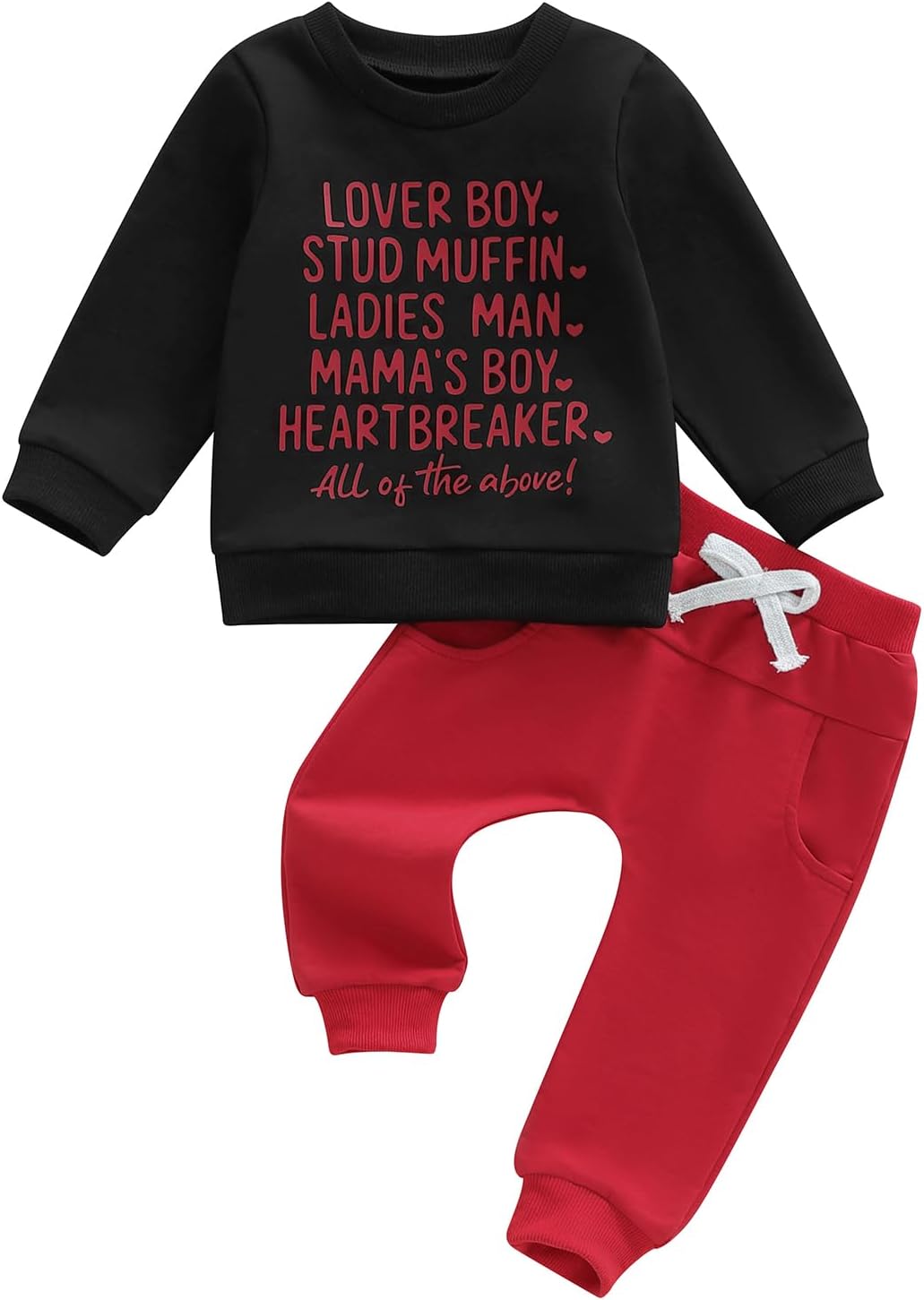 Fernvia Toddler Baby Boy Valentines Day Outfit Letter Print Long Sleeve Crewneck Sweatshirt + Joggers Pants Sets