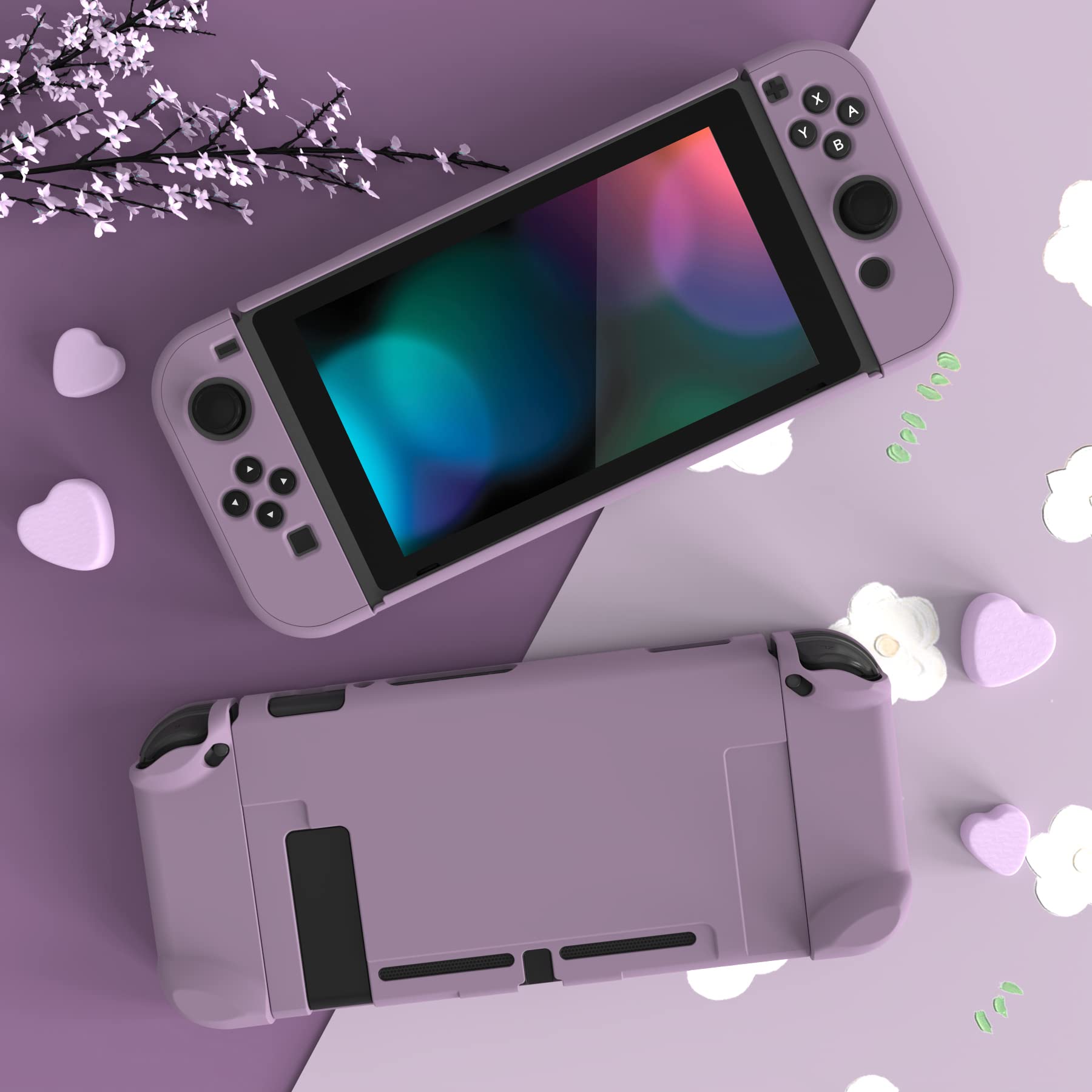 eXtremeRate PlayVital Funda para Nintendo Switch Carcasa Estuche Acoplable Protector Tacto Suave Case de Joycons Protectora Duradera Cover Cáscara para Control Switch Joycon Consola(Violeta Grisáceo) - 4