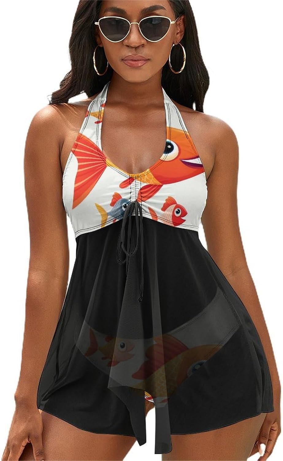 Cartoon Fish Tankini Swimsuits for Women Two Piece Bathing Suits 2024 Summer Beach Swimwear Swim Tank Top