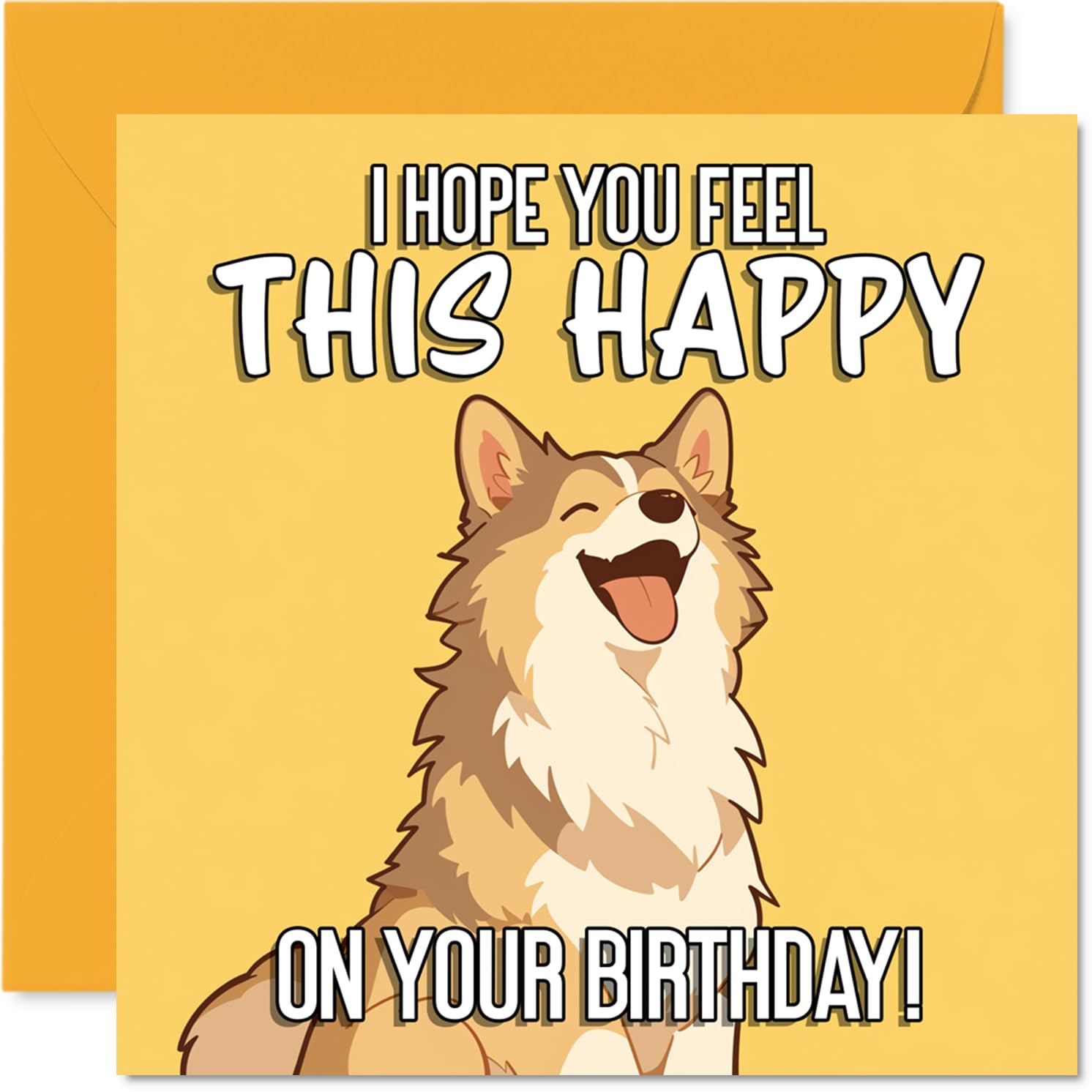 Cute Birthday Card - Bursting with Pawsitivity - Cheerful Dog Illustration on Vibrant Yellow - Sure to Brighten Anyone's Big Day - 145mm Square, Envelope Included