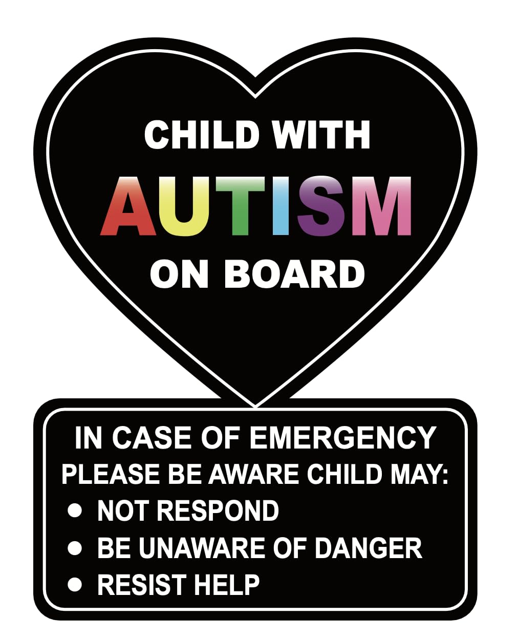 4x5.25 inch 5 PCS Black Child with Autism on Board Stickers