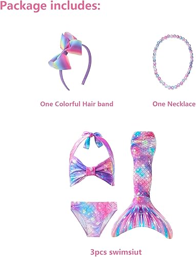 Miniatura 5 de 5 colas de sirena para natación para niñas y niños, cola de sirena, bikini de princesa Sweable para regalo de niños con diadema y collar