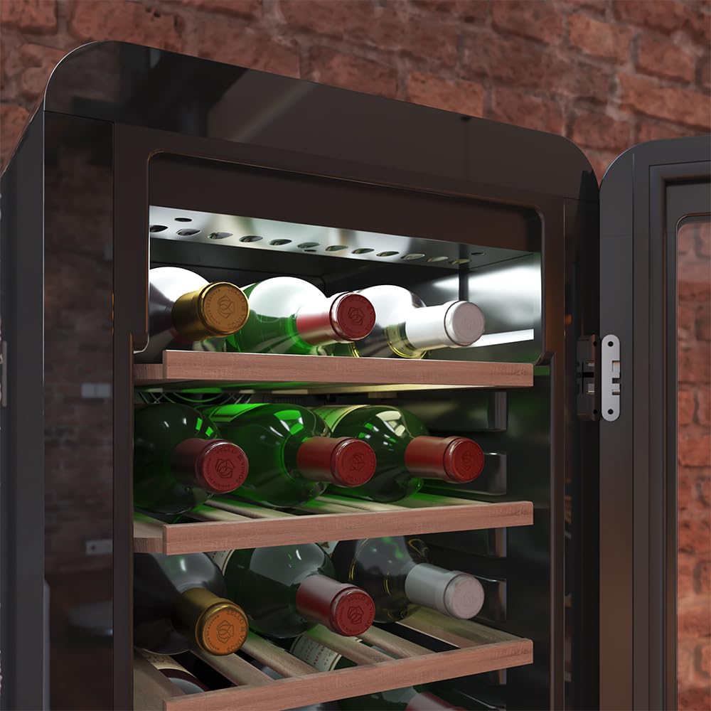 Cecotec Bolero Grandsommelier Origin Duo 30 Hit Green Weinkühlschrank 30 Flaschen 2 Temperaturzonen NoFrost LED-Steuerung Holzregale