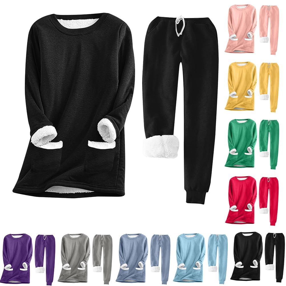 Ensemble de pyjama deux pièces en polaire chaude pour femme, vêtements de nuit automne/hiver, vêtements de détente en polaire, vêtements de détente moelleux avec poche, vêtements de détente