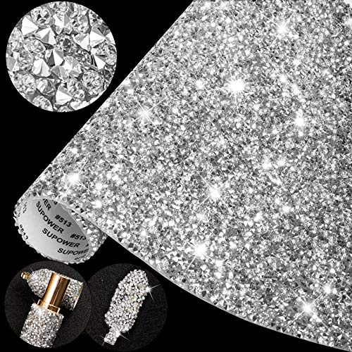 Whaline 12000Pcs Bling Crystal Rhinestones Sticker Sheet Self Adhesive Glitter Rhinestones Crystal Gem Stickers DIY Car Decoration Stickers for Phone Gift Crafts, Silver White, 9.45 x 7.87 Inch