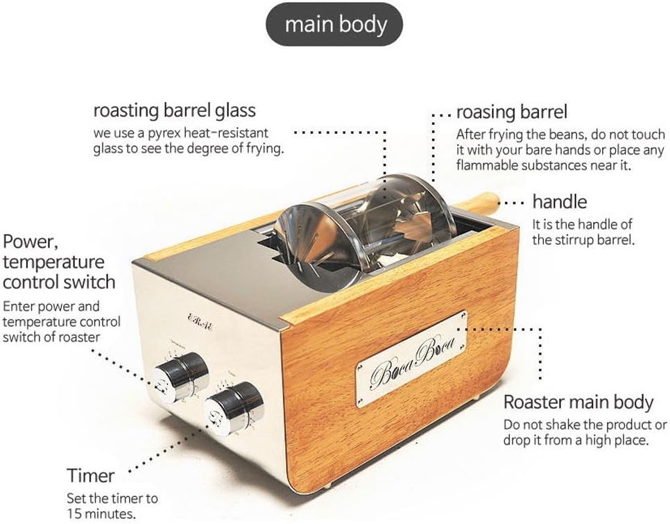 Coffee Bean Roaster 250 Home Roasting Machine with Cooler Nuts Barista Home Kitchen Cafe 110V & English Guide