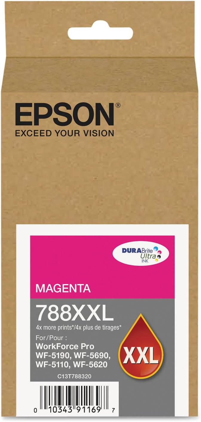 EPSON 788 DURABrite Ultra Ink High Capacity Magenta Cartridge (T788XXL320) Works with WorkForce WF-5110, WF-5190, WF-5620, WF-5690