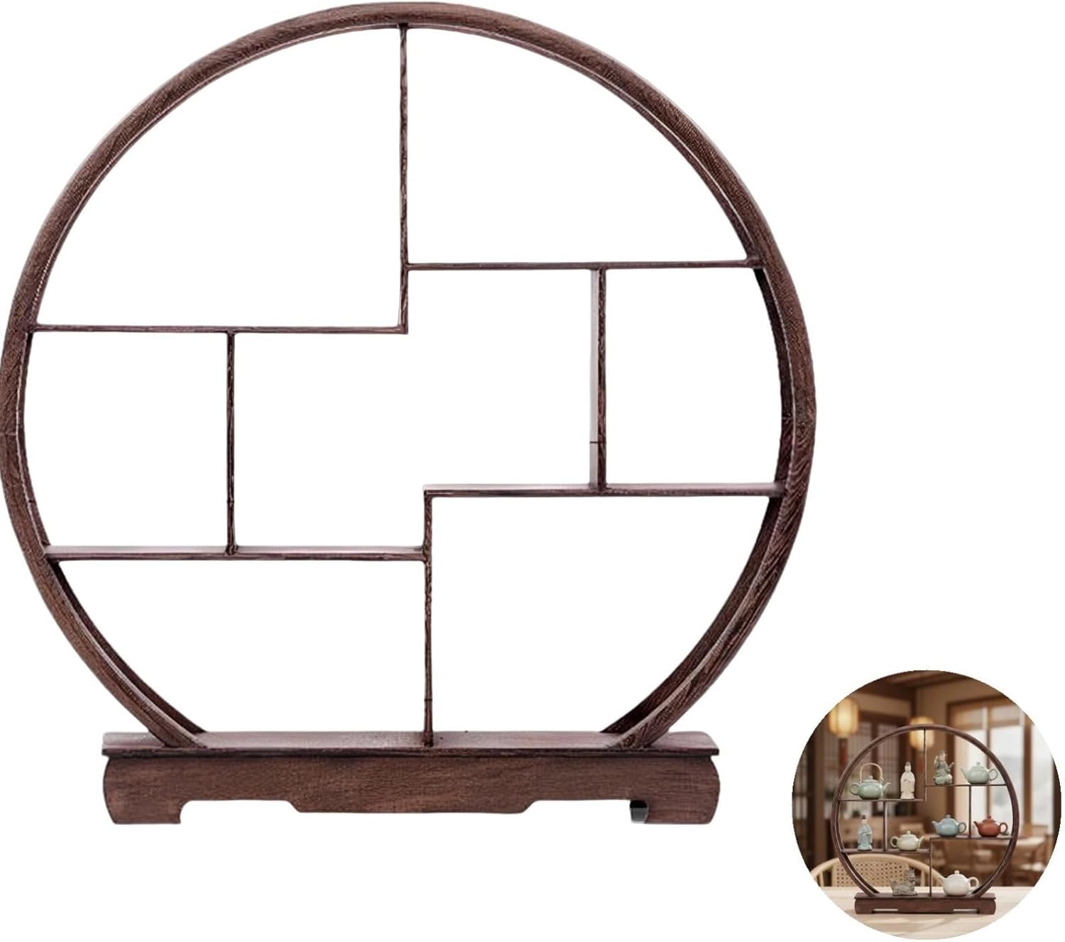 Teapot Display Rack, Brown Wooden Stand, Chinese Bogu Shelf, Multiple Compartments For Small Ornaments, Desktop Storage Organizer