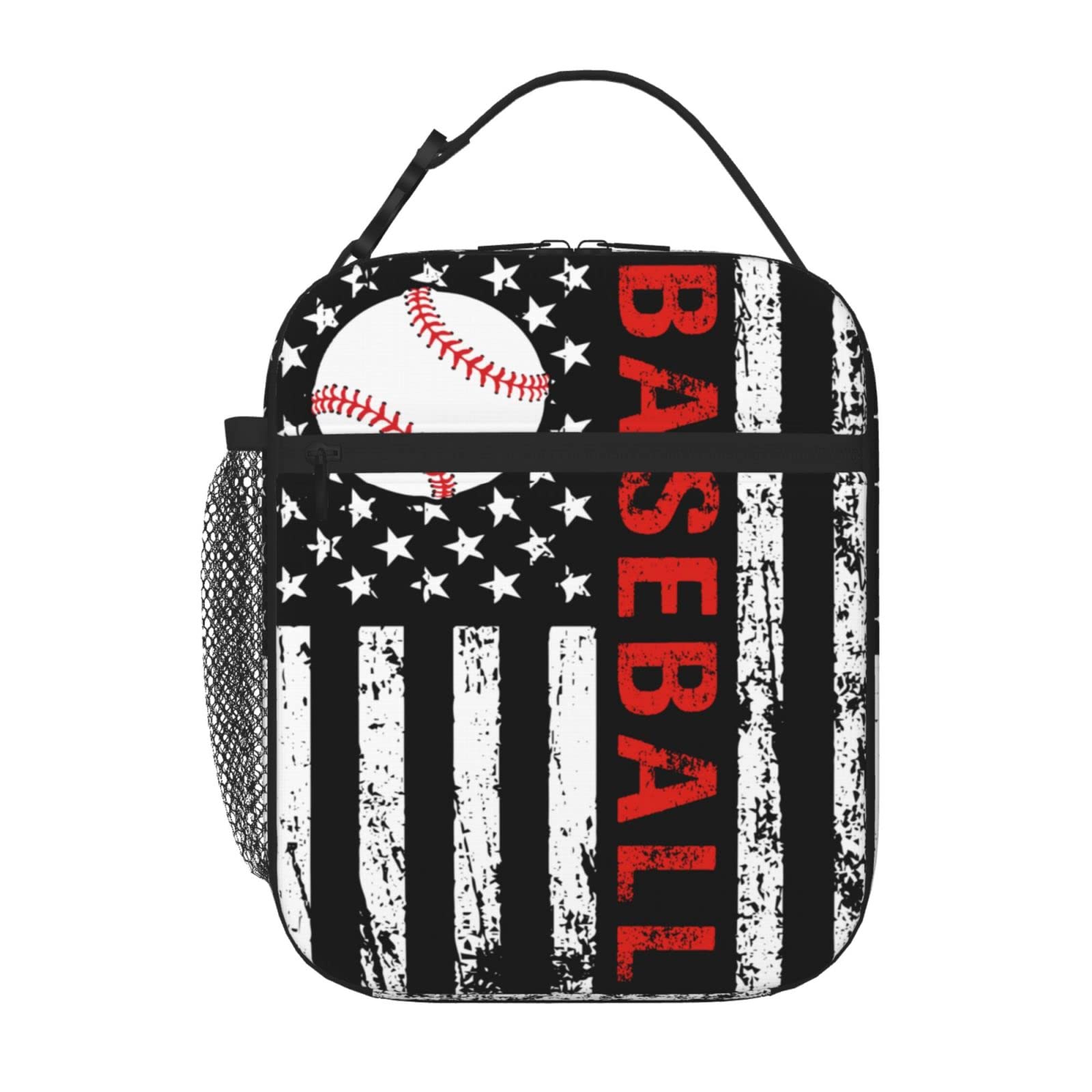 Baseball American Flag Lunch Box for Men Women Small Lunch Bag for Office Work Picnic Reusable Portable