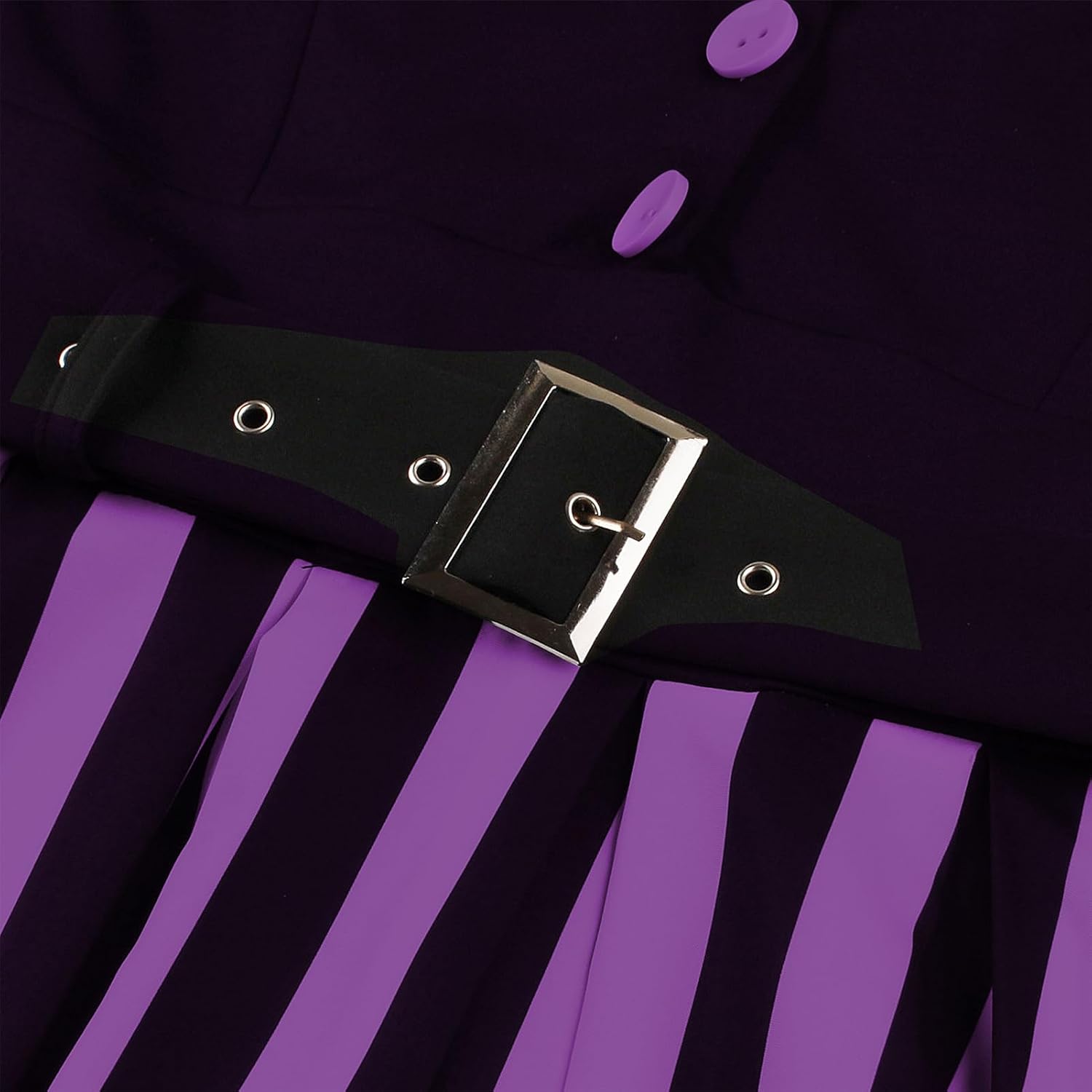 ODIZLI Women's 1950s Retro Dress Short Sleeve Notched Lapel Polka Dot Stripe Swing Dress with Belt Cocktail Dress - Image 5