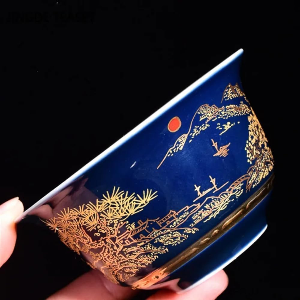 Ceramic Chinese teacup， 150ml Ceramic Gaiwan Teacup Chinese Blue and White Porcelain Teaware