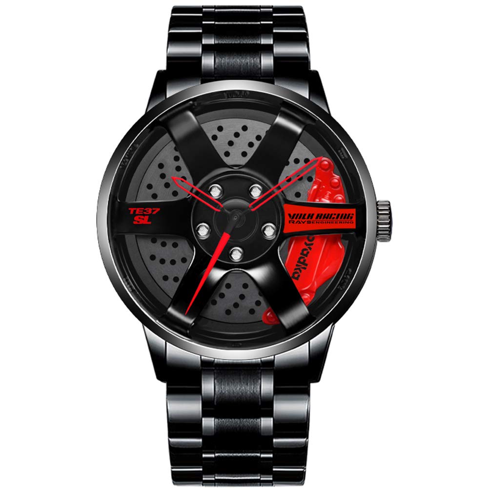 SKOXIStainless Steel Watches for Men-Waterproof Stainless Steel Japanese Quartz Wrist Watch Sports Men's Watches-Car Wheel Rim Hub Unique Design