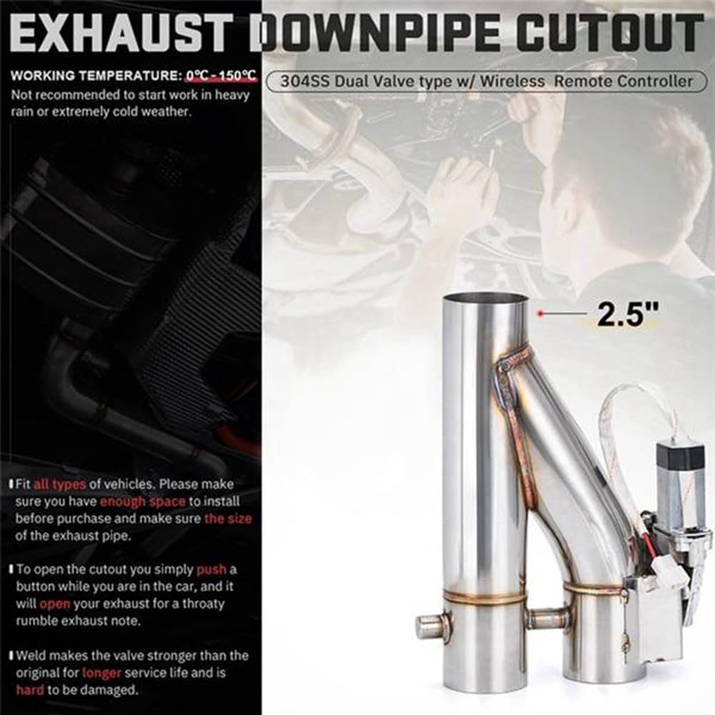 de Válvula de de Escape Eléctrico de Doble Válvula Universal de 2,5 Pulgadas Kit de Silenciador de Escape en y con Control Remoto Inalámbrico