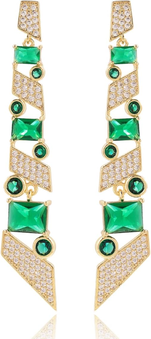 Long Cubic Zirconia Dangle Earrings Gold - Fashion Geometric Indian Square Crystal CZ Linear Drop Dangling Earrings for Women Bridal Wedding Party Prom Bride Bridesmaids Gift