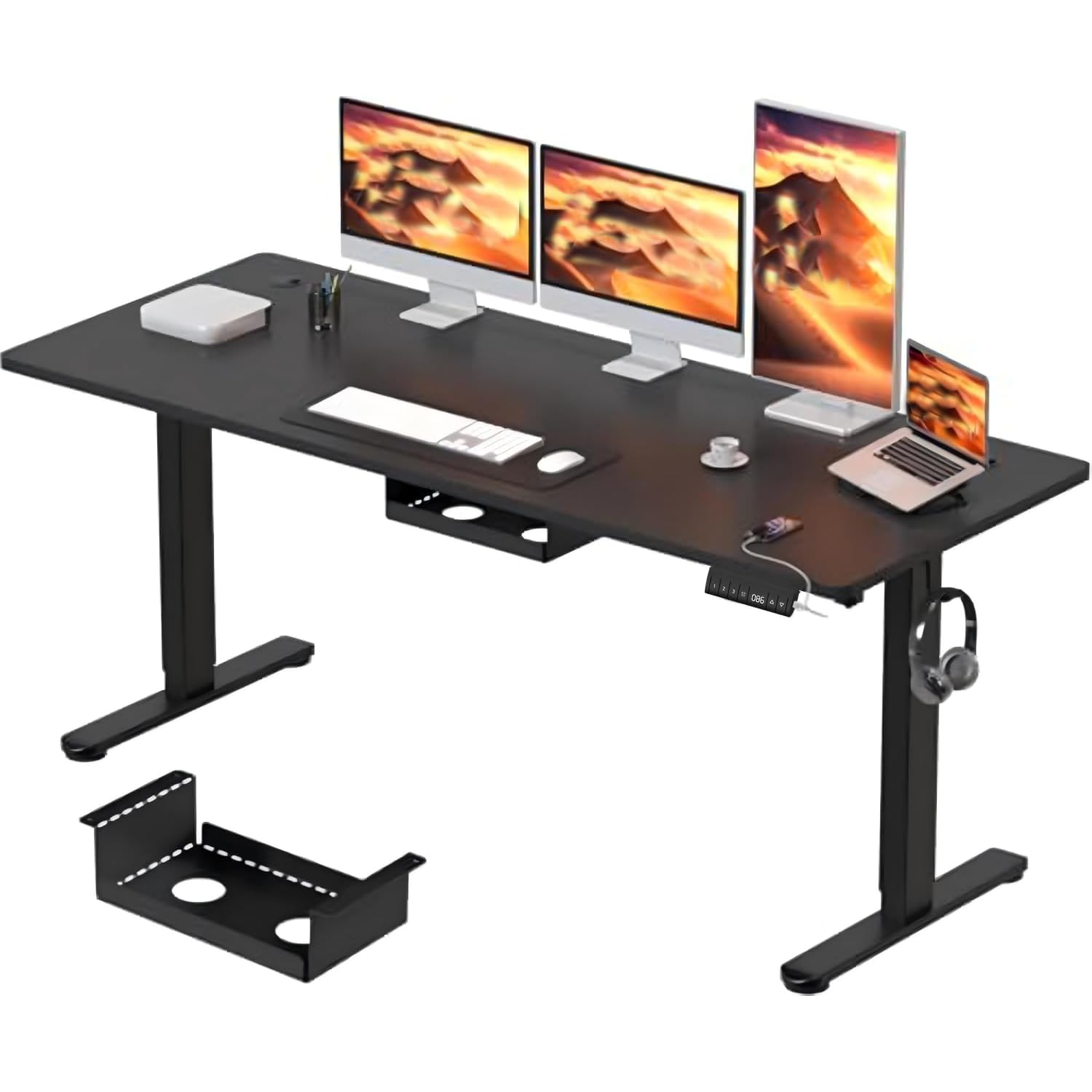 JUMMICO Electric Standing Desk 160x80 cm with Charging Port, Height Adjustable Computer Desk with Cable Tray,Ergonomic Sit Stand up Desk Rising Table Home Office Furniture, Black