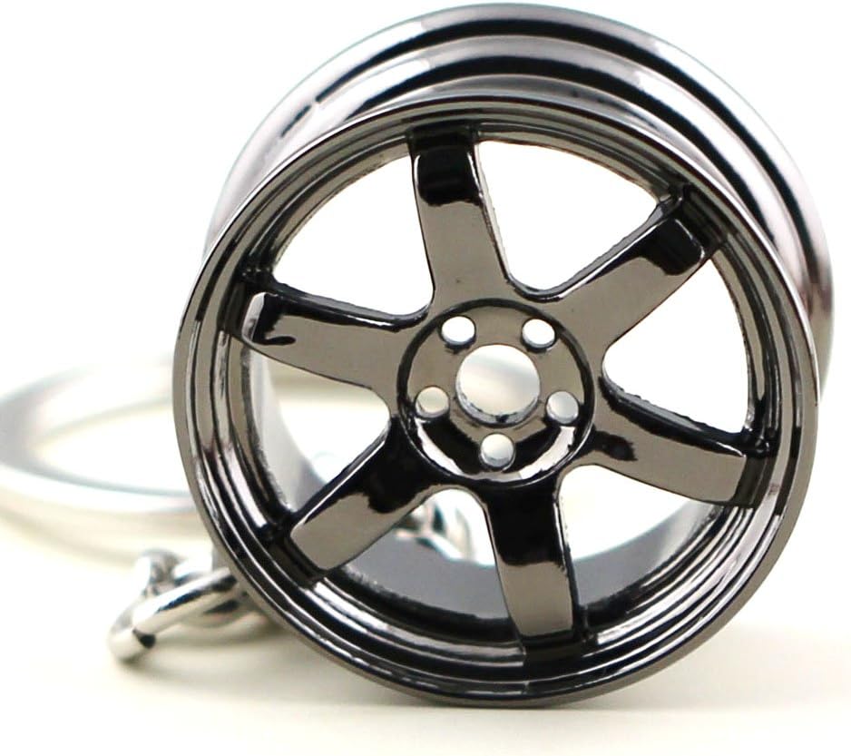maycom Creative Hot Auto Part Model TE37 Six Star Wheel Rim Tyre Keychain Keyring Key Chain Ring Keyfob Car Accessories (Black)
