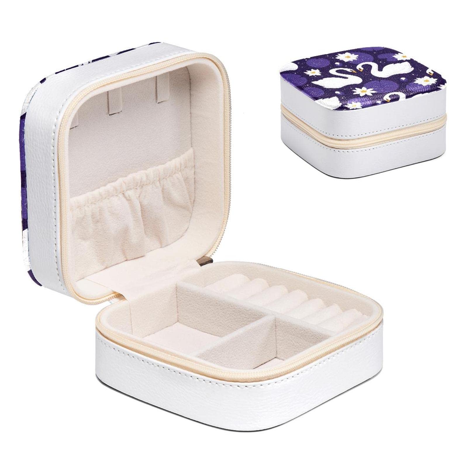 Boîte à bijoux femme cygne violet organisateur boucles d'oreilles compact