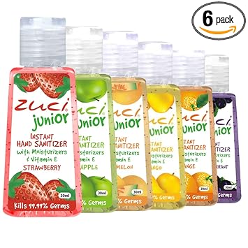 Zuci Junior Pocket Size Hand Sanitizer | Instant Germ Protection | Alcohol Gel-Based | Travel-Friendly | Fruit Scented | For Kids - 30ml Pack of 6